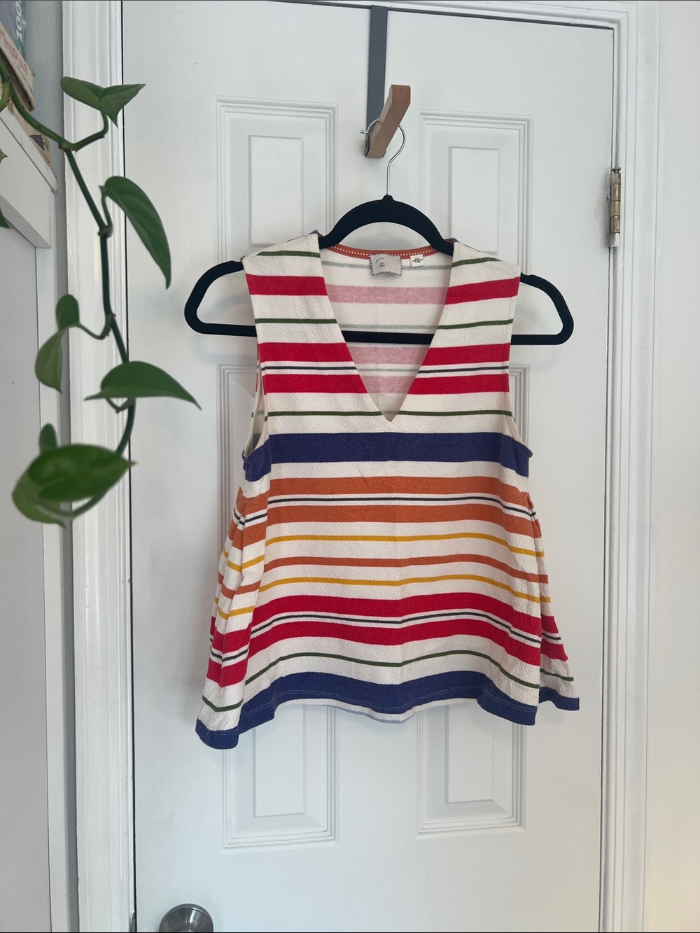 Sleeveless V-Neck Striped Tank Top in Multi-Color